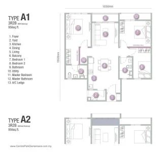 D'Terra Residences Floor Plan A1 and A2