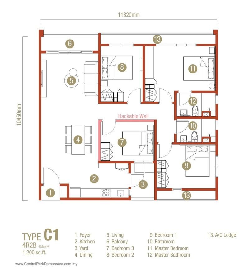 Type C1 Layout Plan D'Erica Residences