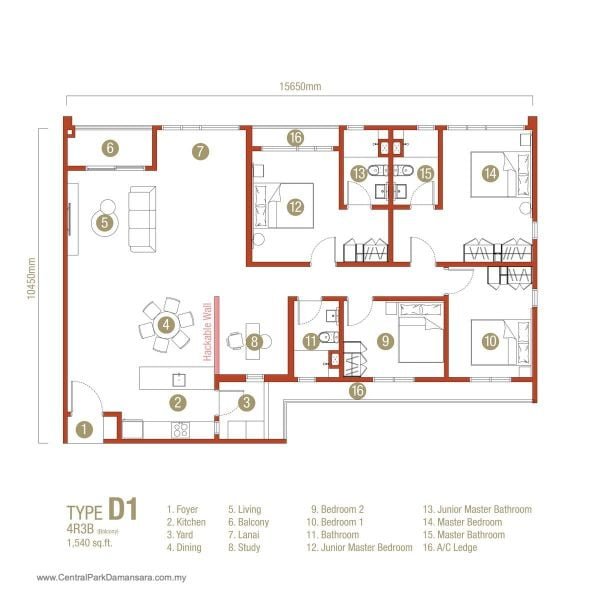 Type D1 Layout Plan D'Erica Residences