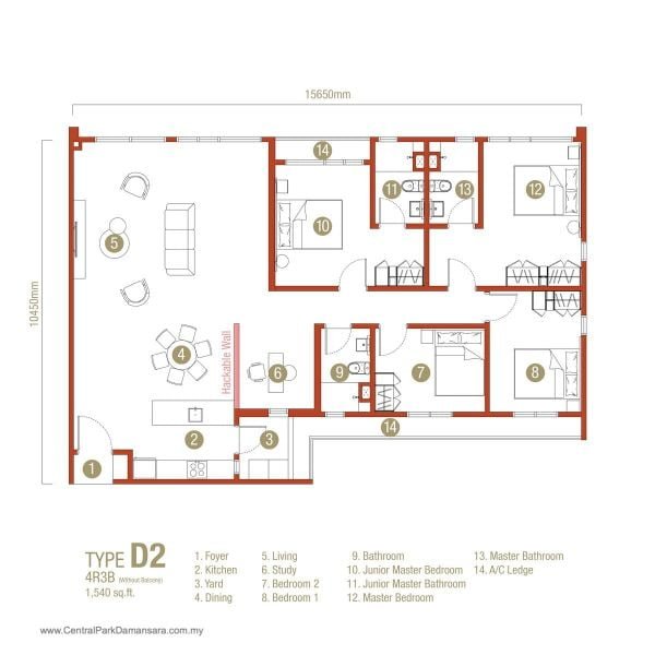 Type D2 Layout Plan D'Erica Residences
